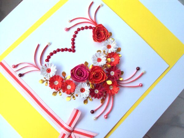Red Flowers and Roses in Heart Greeting Card image