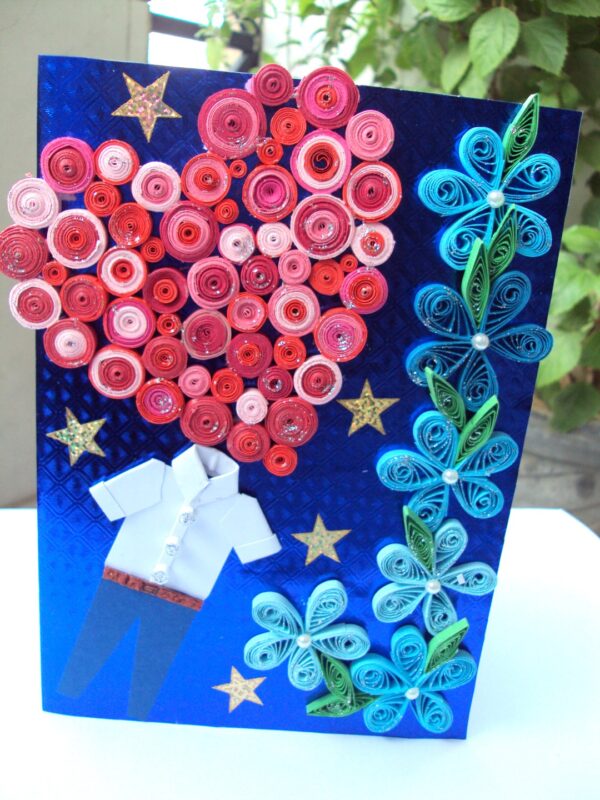 Sparkling Bright Blue with Red Heart Greeting Card image Sparkling Bright Blue with Red Heart Greeting Card image