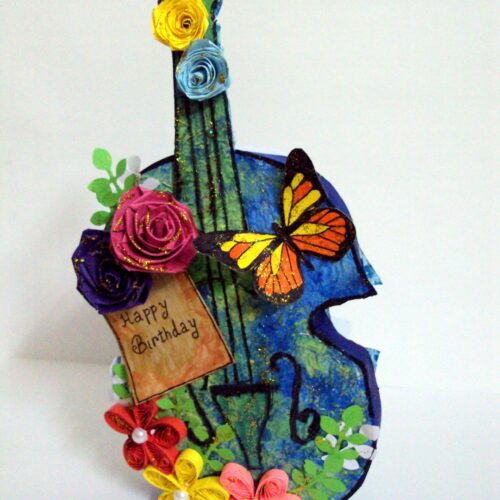 Handmade Paper Guitar with Quilled Flowers image