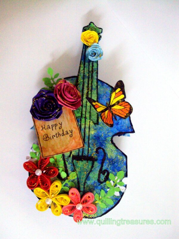 Handmade Paper Guitar with Quilled Flowers image