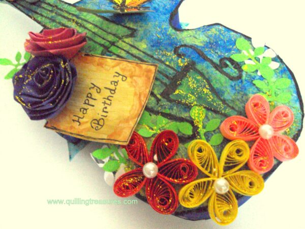 Handmade Paper Guitar with Quilled Flowers image