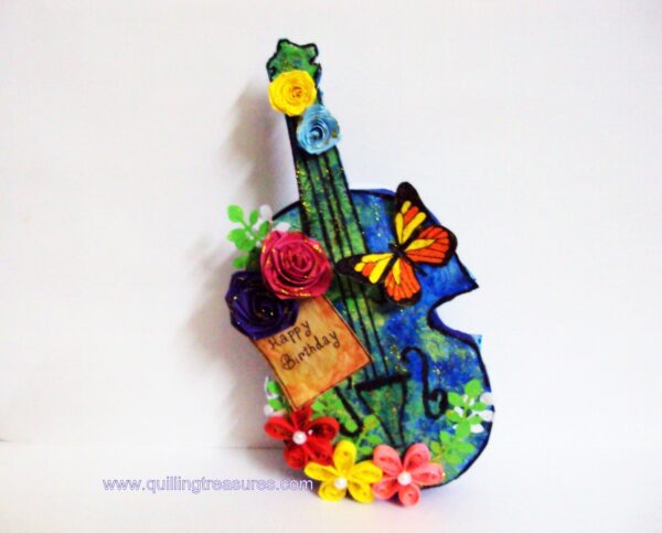 Handmade Paper Guitar with Quilled Flowers image