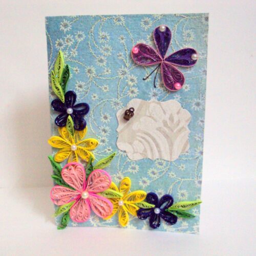 Multicolor Sparkling Flower Corner Quilled greeting card image