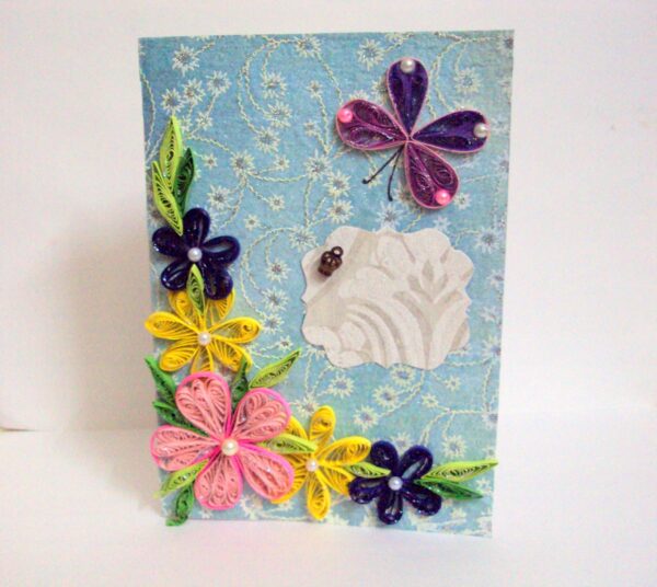 Multicolor Sparkling Flower Corner Quilled greeting card image Multicolor Sparkling Flower Corner Quilled greeting card image