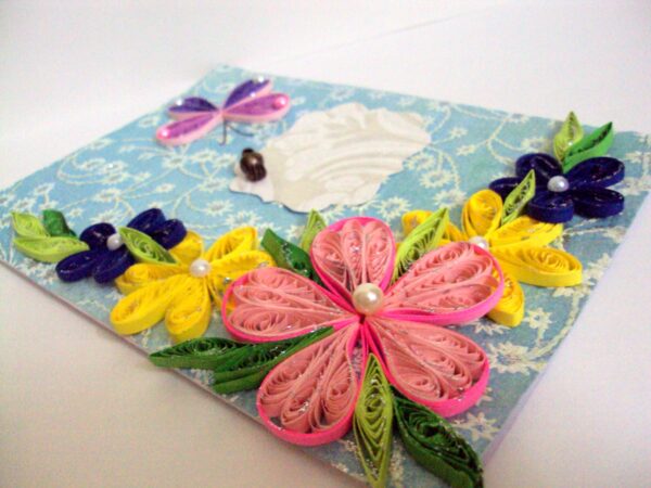 Multicolor Sparkling Flower Corner Quilled greeting card image Multicolor Sparkling Flower Corner Quilled greeting card image