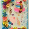 Multicolor Flowers and Cake Greeting Card image Multicolor Flowers and Cake Greeting Card image