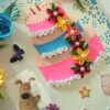 Multicolor Flowers and Cake Greeting Card image Multicolor Flowers and Cake Greeting Card image