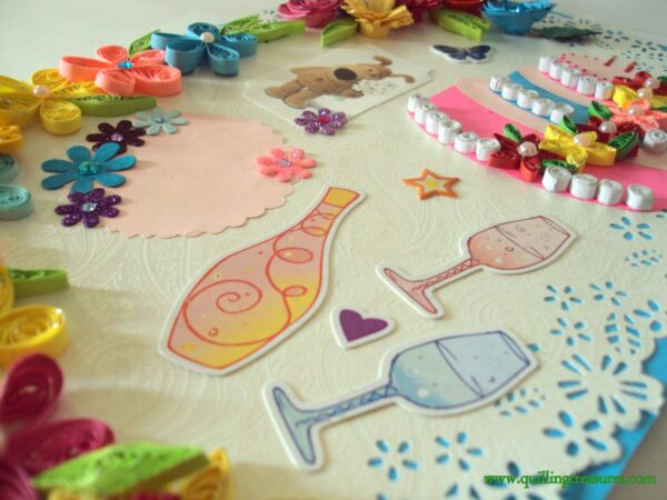 Multicolor Flowers and Cake Greeting Card image Multicolor Flowers and Cake Greeting Card image