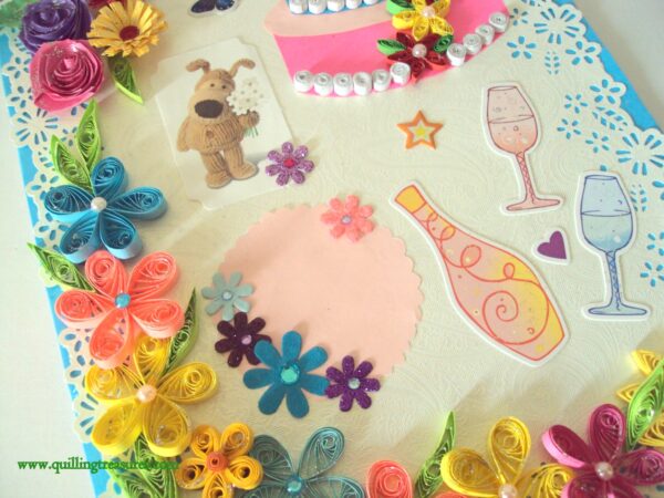 Multicolor Flowers and Cake Greeting Card image Multicolor Flowers and Cake Greeting Card image