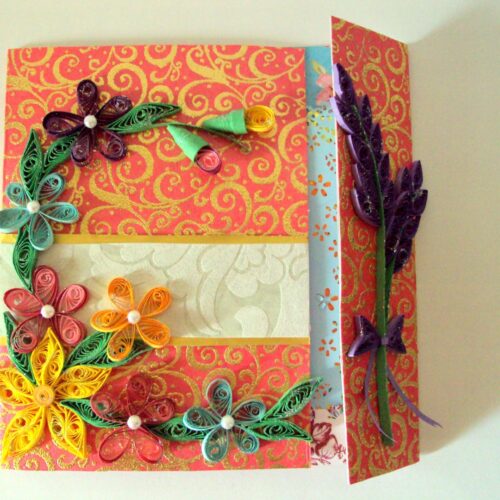 Multicolor Flowers Mini Scrapbook Greeting Card on Red Base image