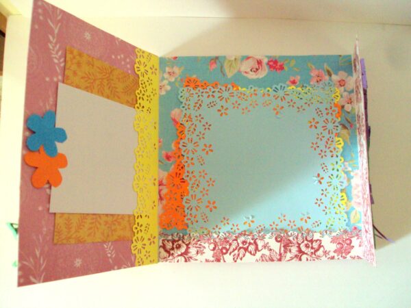 Multicolor Flowers Mini Scrapbook Greeting Card on Red Base image Multicolor Flowers Mini Scrapbook Greeting Card on Red Base image