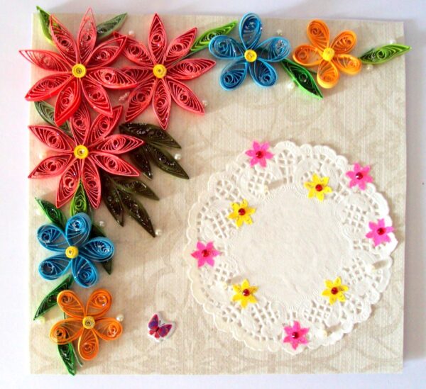Multicolor Flowers Corner Handmade Greeting Card image