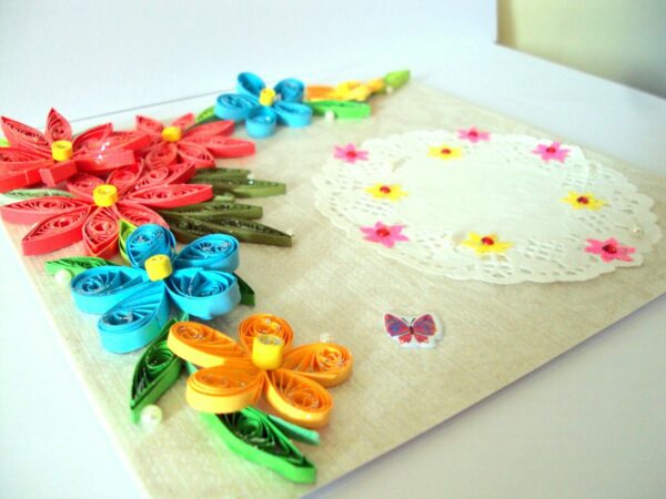 Multicolor Flowers Corner Handmade Greeting Card image