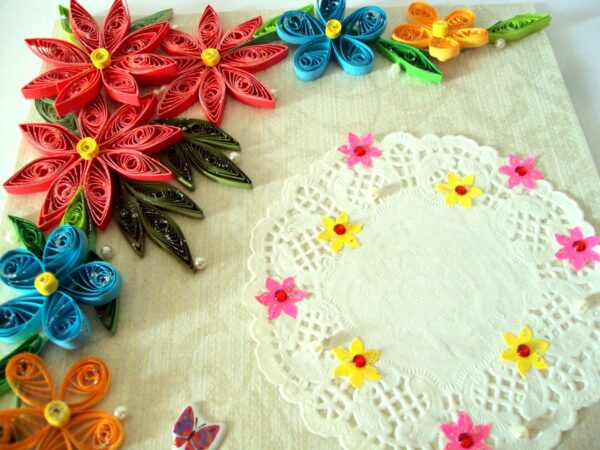 Multicolor Flowers Corner Handmade Greeting Card image