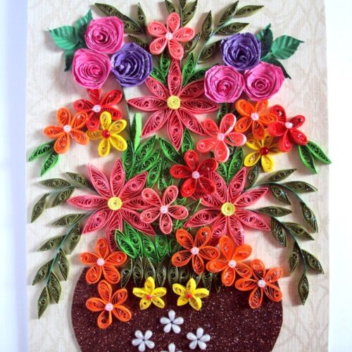 Big Quilled Flower Basket Greeting Card image