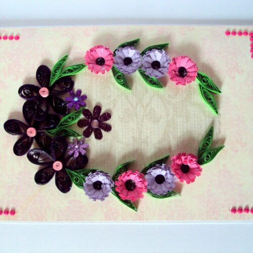 Purple Themed Flowers in Circle Greeting Card image