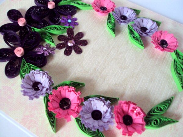 Purple Themed Flowers in Circle Greeting Card image
