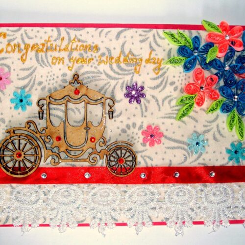 Sparkling Quilled Wedding Card With Carriage image