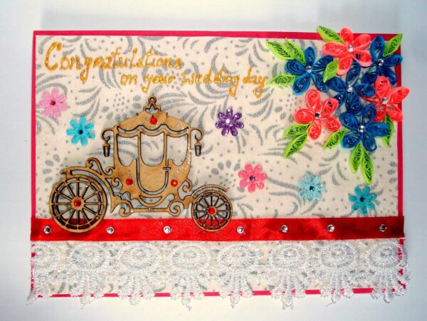 Sparkling Quilled Wedding Card With Carriage image Sparkling Quilled Wedding Card With Carriage image