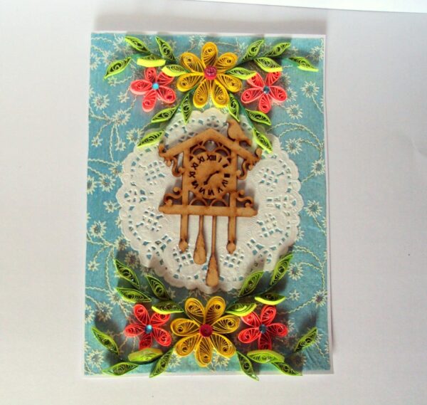 Fancy Cuckoo Bird Clock With Quilled Flowers Card image Fancy Cuckoo Bird Clock With Quilled Flowers Card image