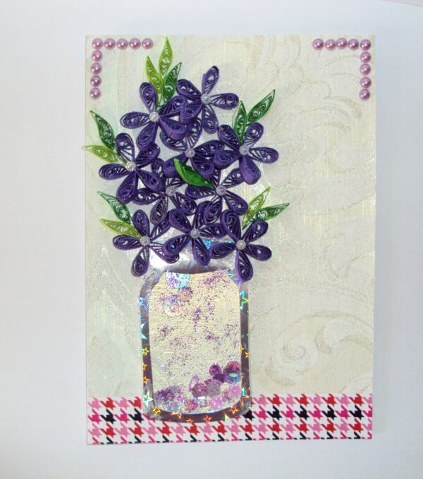 Purple Quilled Flowers Vase Shaker Greeting Card image