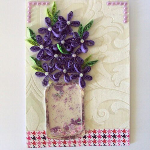 Purple Quilled Flowers Vase Shaker Greeting Card image