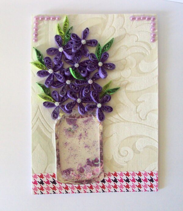Purple Quilled Flowers Vase Shaker Greeting Card image