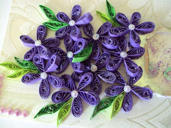 Purple Quilled Flowers Vase Shaker Greeting Card image