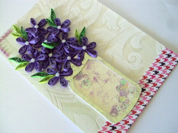 Purple Quilled Flowers Vase Shaker Greeting Card image