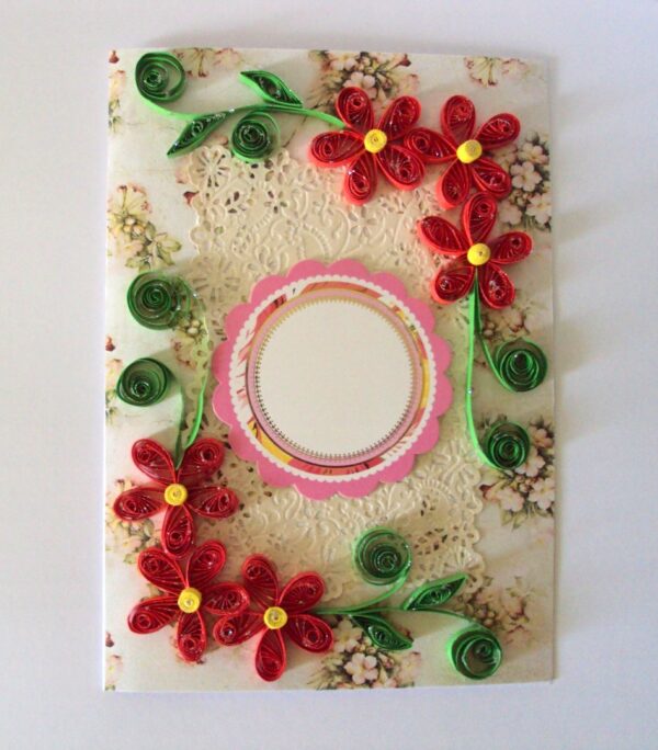 Red Quilled Flowers Corners Greeting Card image