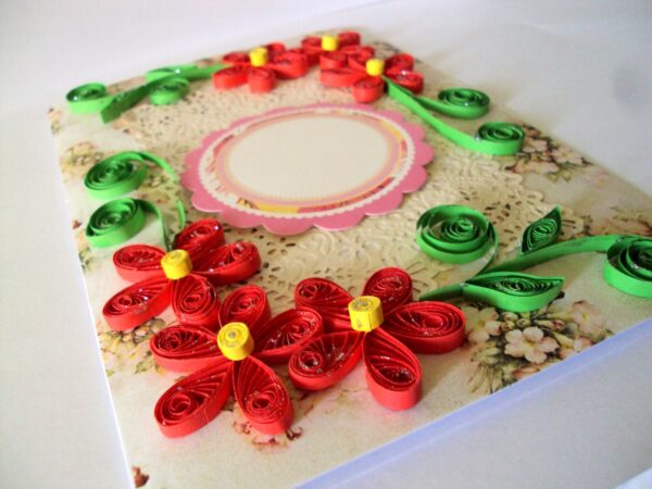 Red Quilled Flowers Corners Greeting Card image