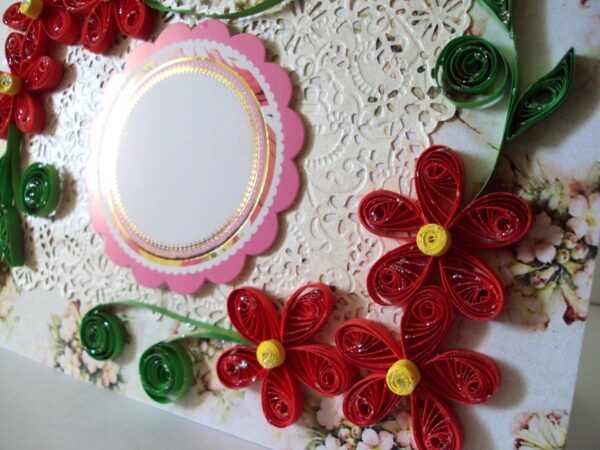 Red Quilled Flowers Corners Greeting Card image