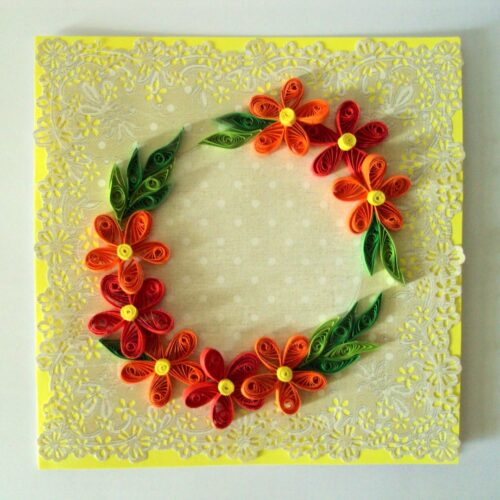 Yellow Themed Orange and Red Flowers Greeting Card image