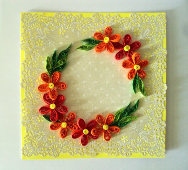 Yellow Themed Orange and Red Flowers Greeting Card image