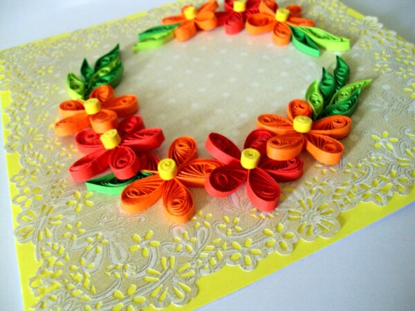 Yellow Themed Orange and Red Flowers Greeting Card image