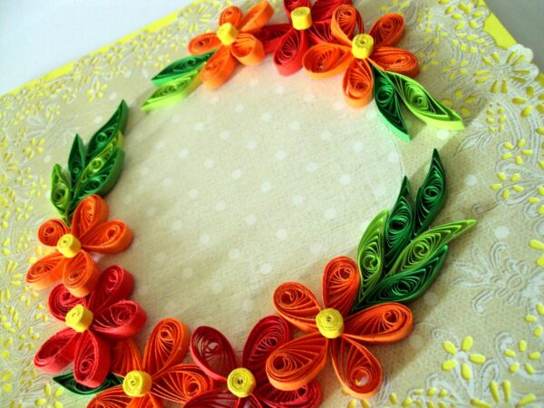 Yellow Themed Orange and Red Flowers Greeting Card image