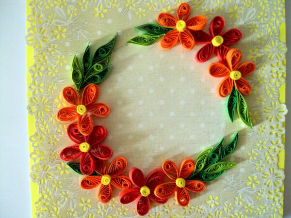 Yellow Themed Orange and Red Flowers Greeting Card image