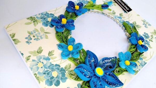Sparkling Blue Quilled Flowers Birthday card