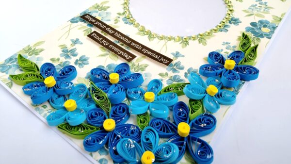 Sparkling Blue Quilled Flowers Birthday card