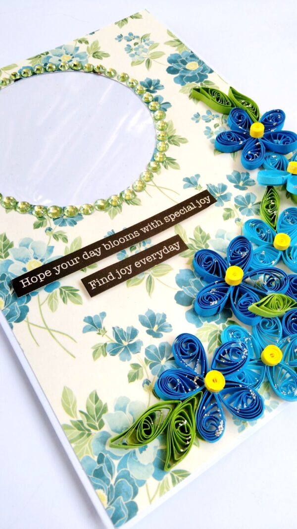 Sparkling Blue Quilled Flowers Birthday card