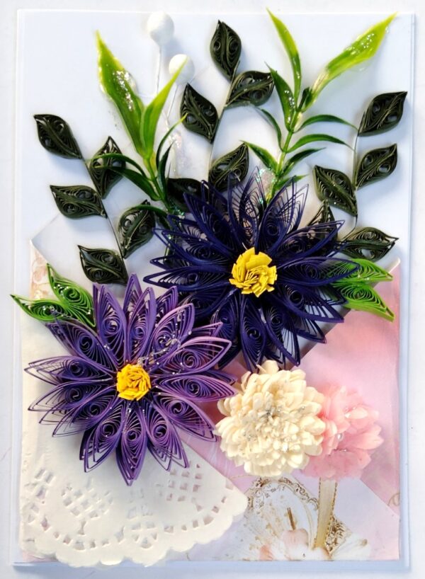 Sparkling Quilled Assorted Flowers Card - Violets