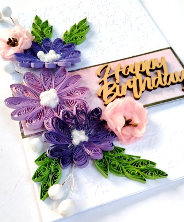 Sparkling Quilled Assorted Flowers Card - Purple
