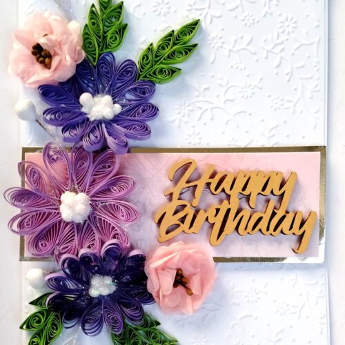 Sparkling Quilled Assorted Flowers Card - Purple