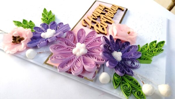Sparkling Quilled Assorted Flowers Card - Purple