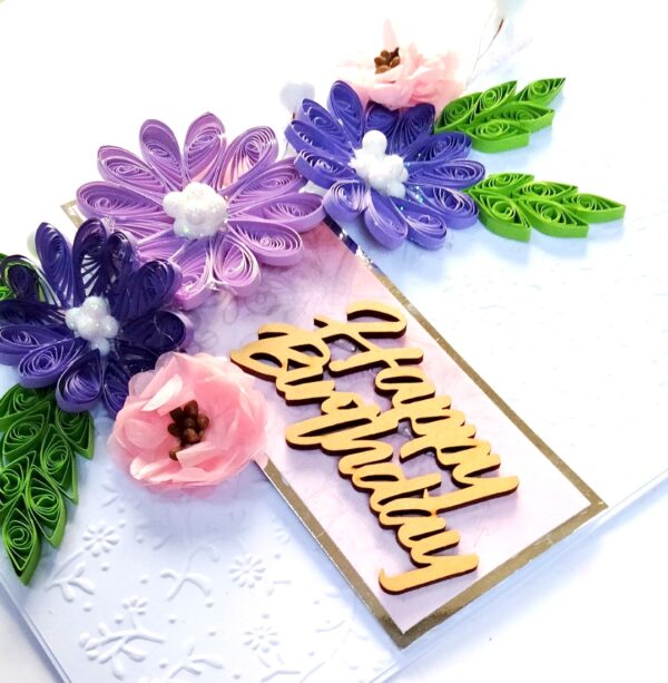 Sparkling Quilled Assorted Flowers Card - Purple