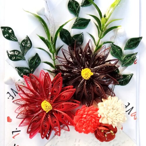 Sparkling Quilled Assorted Flowers Card - Reds
