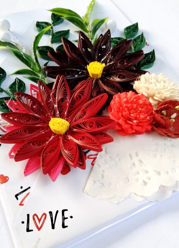 Sparkling Quilled Assorted Flowers Card - Reds