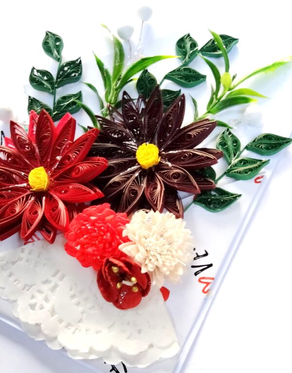 Sparkling Quilled Assorted Flowers Card - Reds