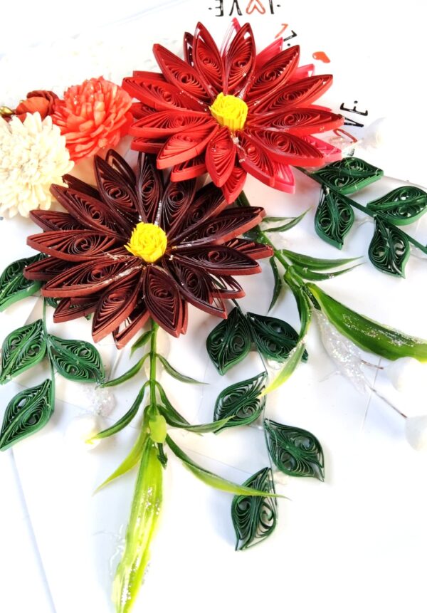 Sparkling Quilled Assorted Flowers Card - Reds