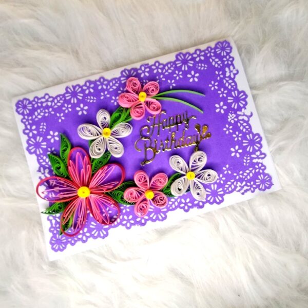 Multicolor quilled flowers birthday card